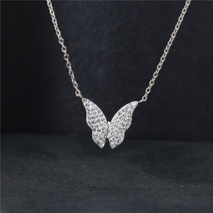 Unique Stainless Steel Gold Chain CZ Blue Butterfly Necklace For Women Bijoux Femme Pineapple Choker Necklaces Birthday BFF