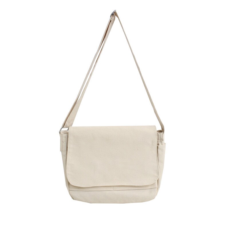 Japanse Canvas Schoudertas Voor Vrouwen Grote Capaciteit Katoenen Doek Enkele Boekentassen Unisex Casual Crossbody Messenger Bags: White