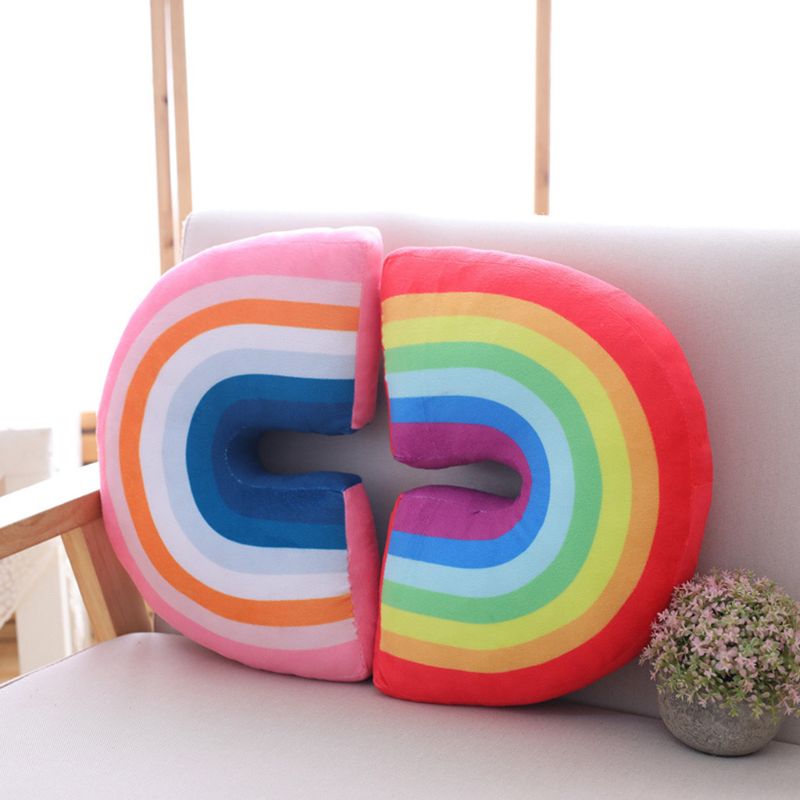Almohada en forma de U de arcoíris para niños, cojín para el cuello, soporte para la cabeza, juguete de felpa para dormir, decoración de la habitación de los niños