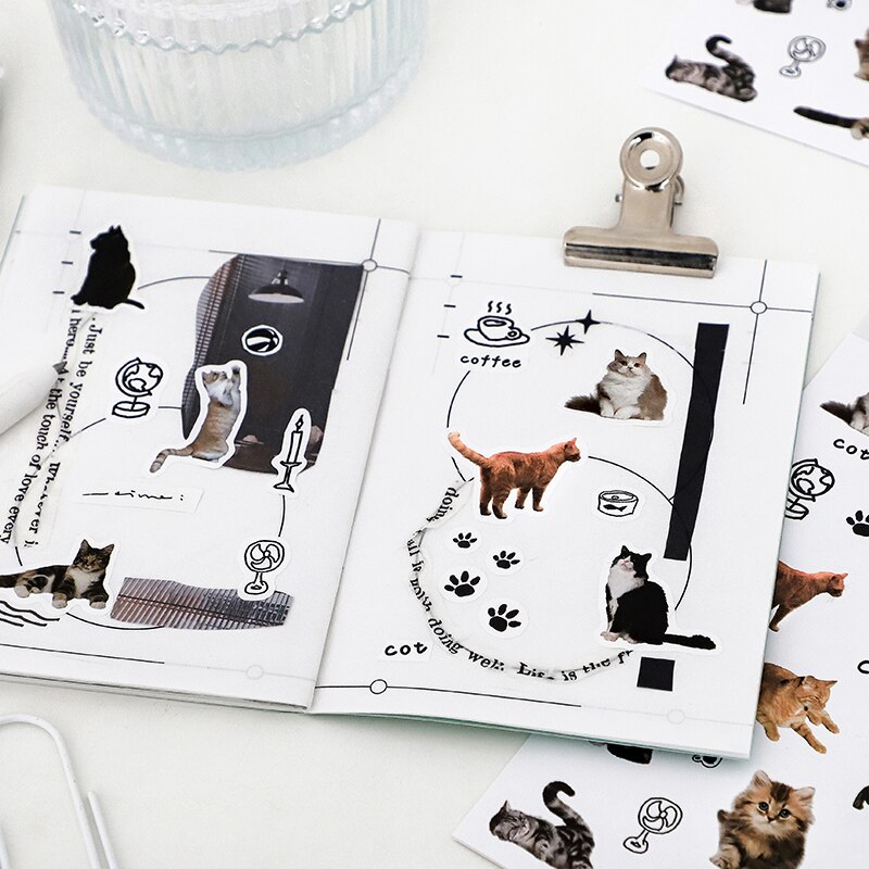 Kawaii Stickers aesthetic animal Sticker cat dog cow Cute Decorative Adhesive Diy Diary Album Stationery Supplies