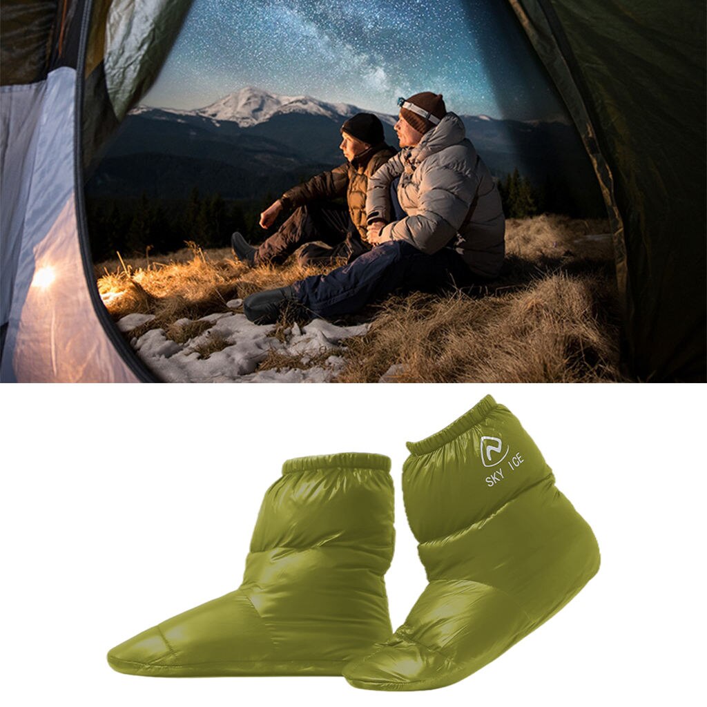 Par de zapatillas de plumón de pato, zapatos, botas, calzado para acampar, cubierta de pies, calentador, antideslizante e impermeable