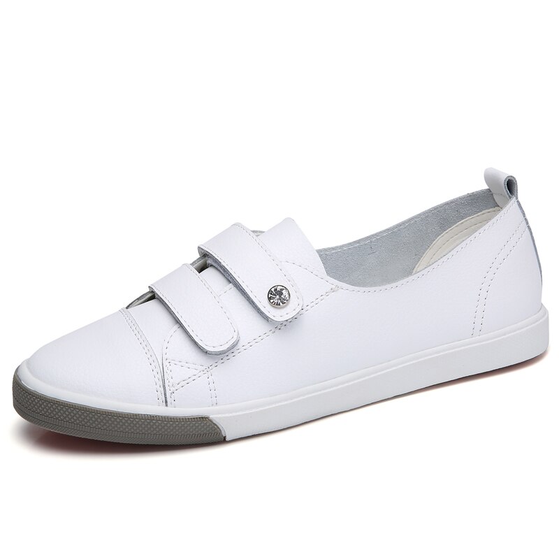 Tkn herfst dames sneakers flats slip on ballerina's loafers dames casual bootschoenen klittenband leren schoenen dames 180: 180 witte / 8