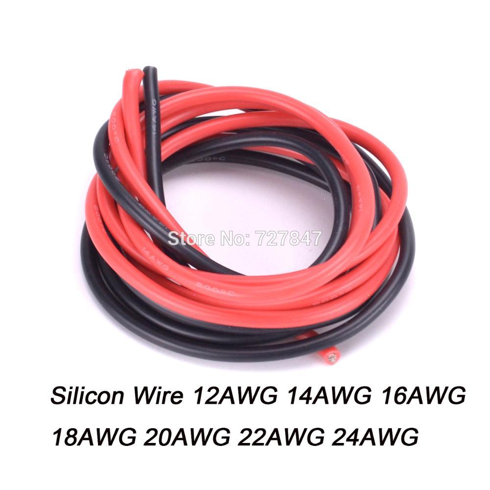 1 meter Rot + 1 meter Schwarz Silicon Draht 12AWG 14AWG 16AWG 18AWG 20AWG 22AWG 24AWG Heatproof Silikon Silica gel Draht Kabel