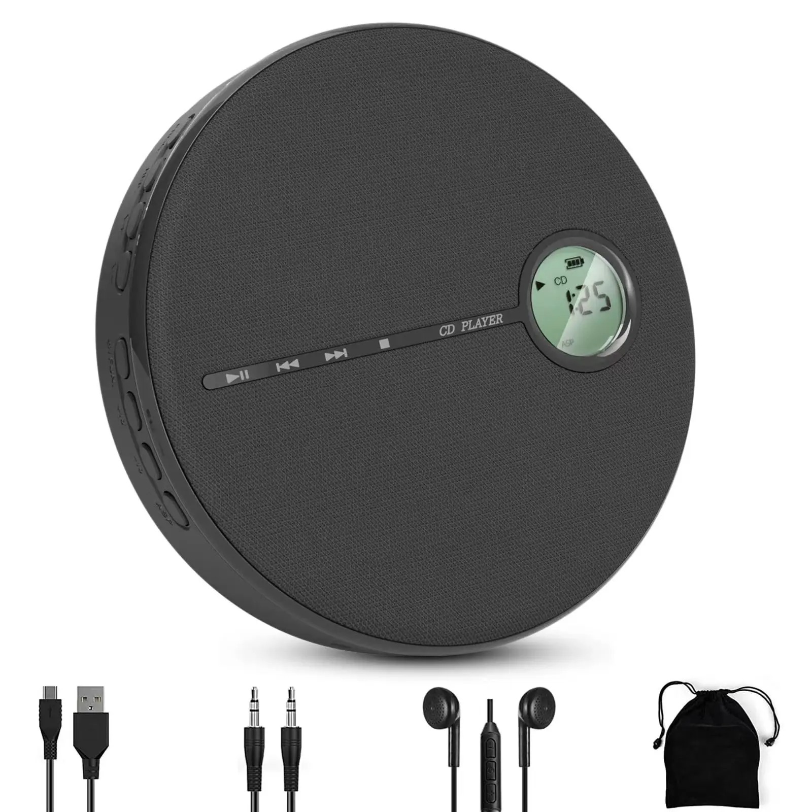 Portable Bluetooth CD Player Built-in Speaker Stereo, Personal Walkman MP3 Players Student Education Learning Repeating Machine: black