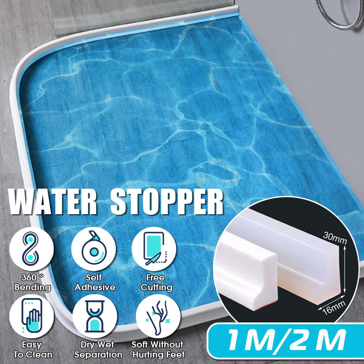 1M/2M Siliconen Badkamer Water Stopper Blocker Douche Dam Antislip Droge En Natte Scheiding Flood barrière Deur Bodemafdichting Strip