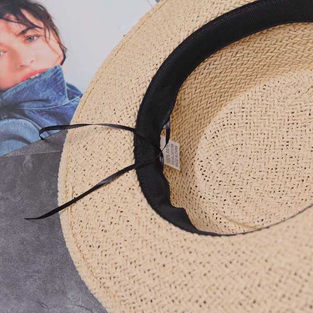 Kvinner sommer Strand solhatt merke flat topp stråhatt jente bånd strandhatt bein feminino gorra