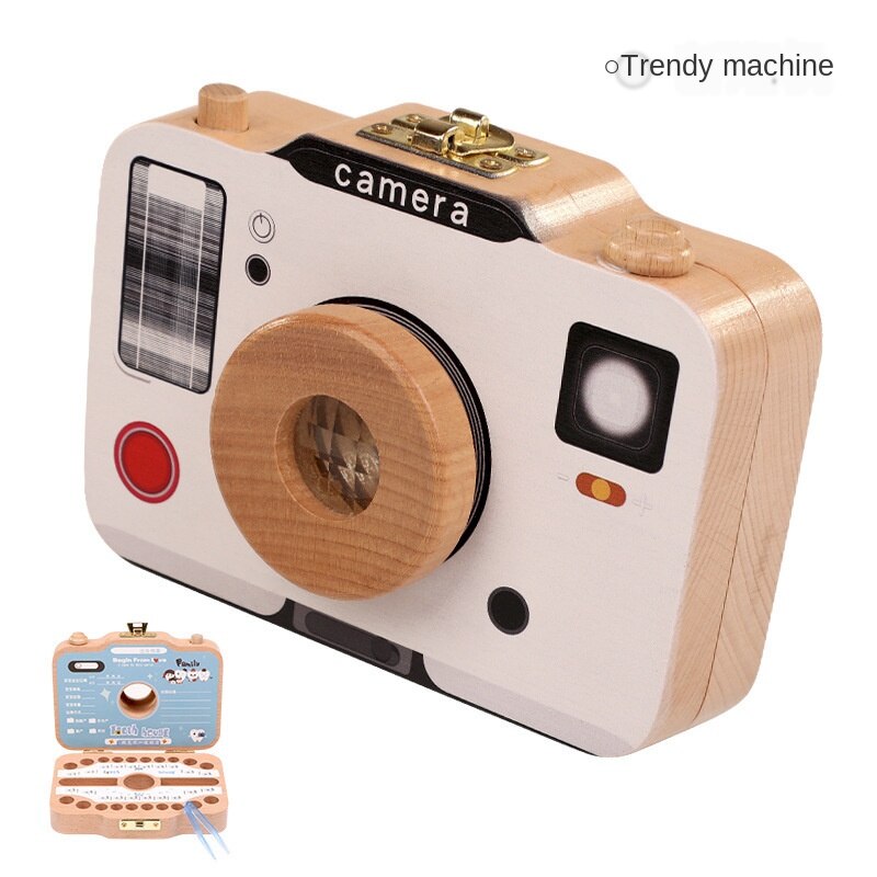 Wooden Children Camera Deciduous Teeth Storage Case Baby Teeth Storage Box Collection Saver Teeth Box: C