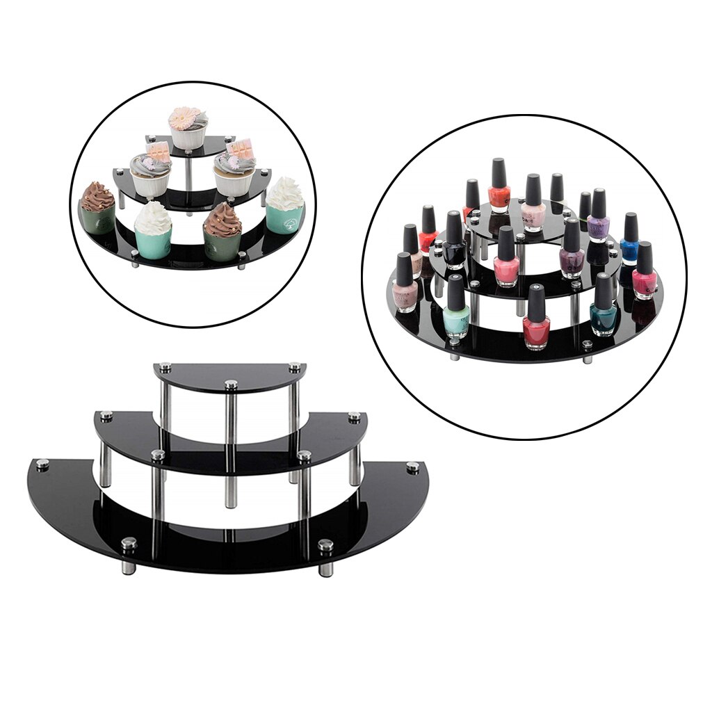 Acrylic Riser Display Shelf for Figures, Cupcakes Stand Shelf for Cabinet, Countertops, Table - 3-Tier, Black
