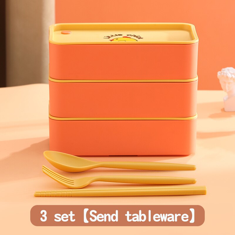 Y.Chick Kids Lunch Box For School Microwave Plastic Bento Lunch Box With Movable Compartments Salad Fruit Food Container Box: 3 Layer