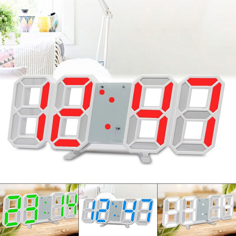 Large Digital LED Wall Desk Snooze Alarm Clock Modern 3D 12/24 Hour Display LED Clock(no battery included)