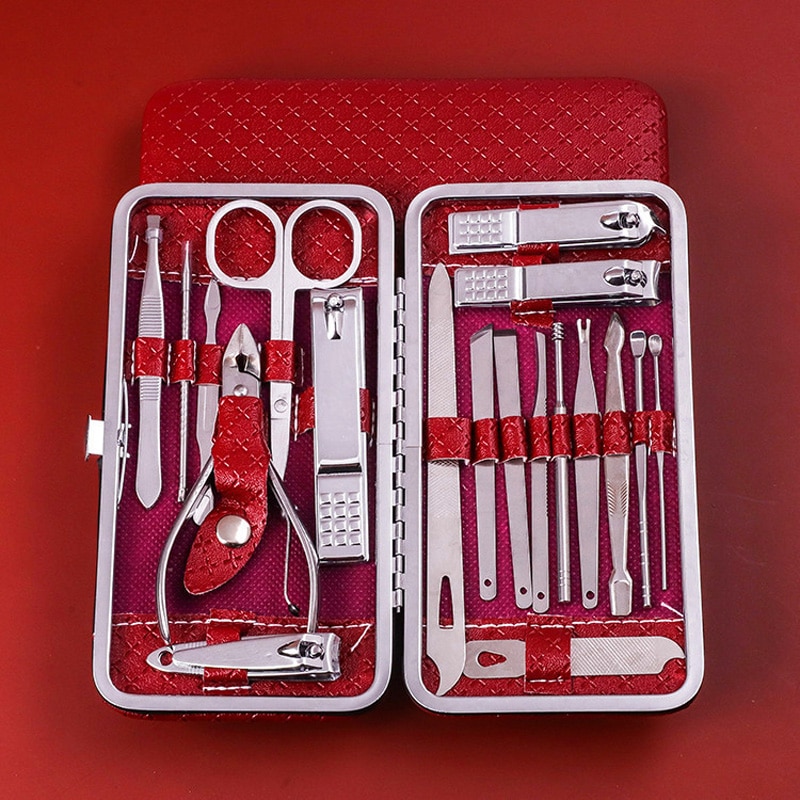 Ensemble de coupe-ongles en acier inoxydable, 19 pièces, pour manucure et pédicure, ciseaux à ongles, pince à crochet, soins des ongles, outils de beauté