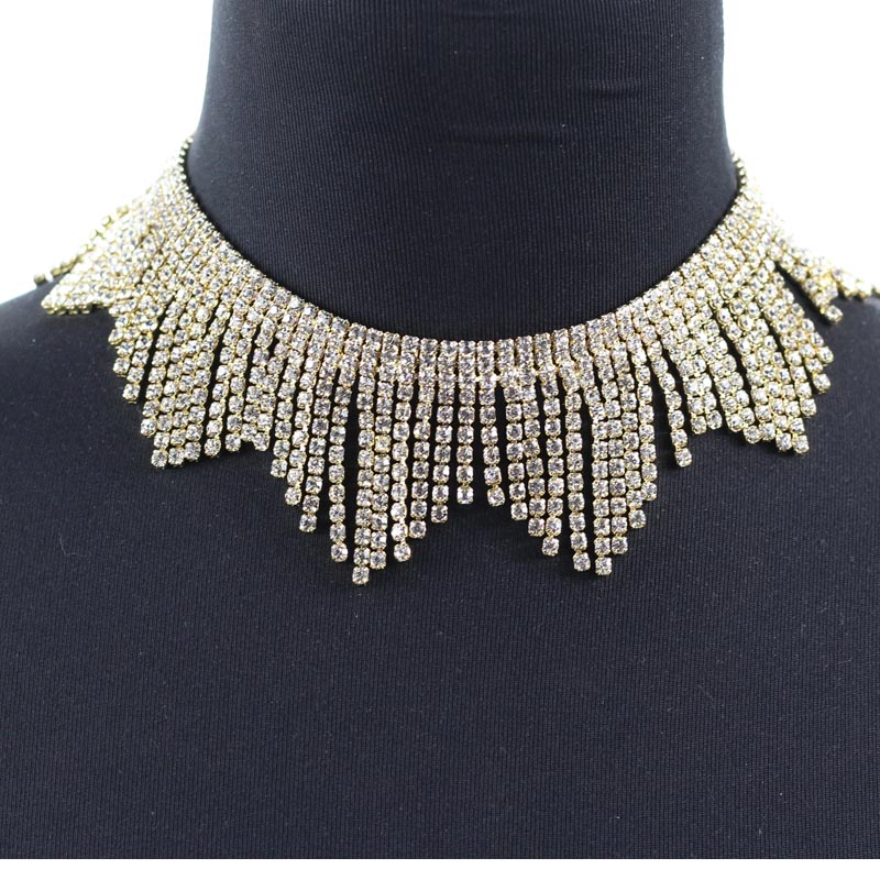 Luxury Crystal chokers necklaces for women rhinestone chocker tassel Statement necklace maxi jewellery