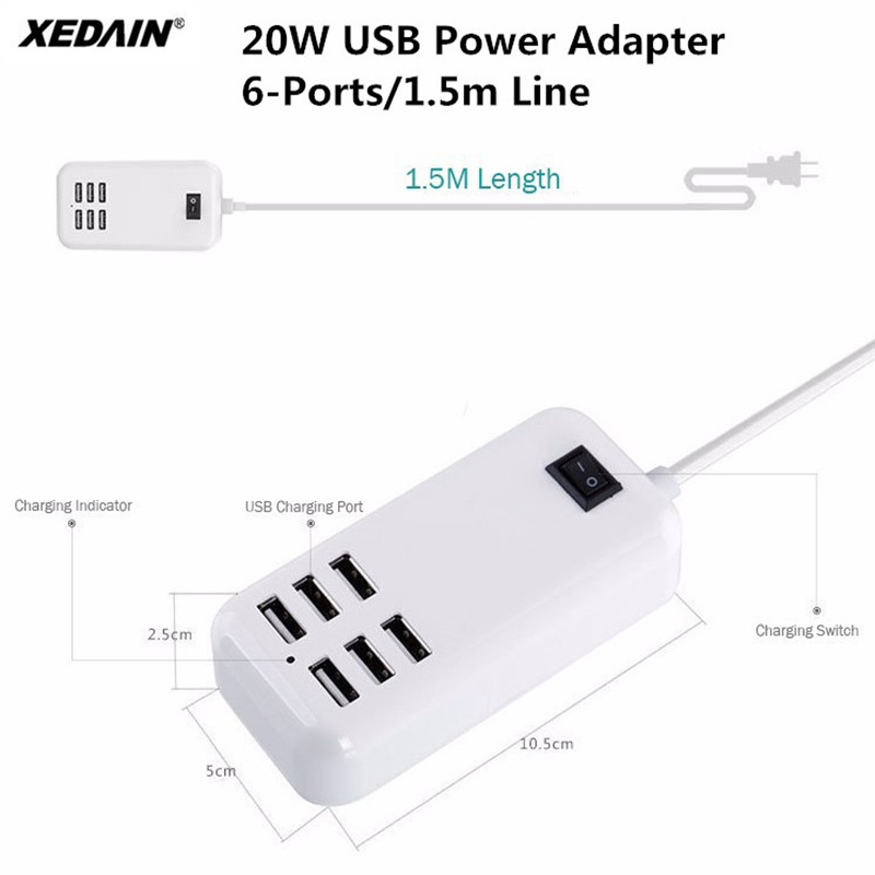 XEDAIN 6 Ports téléphone chargeur USB 5 V/3A ue/US adaptateur de prise téléphone portable universel pour iPhone iPad Samsung charge murale Multiple