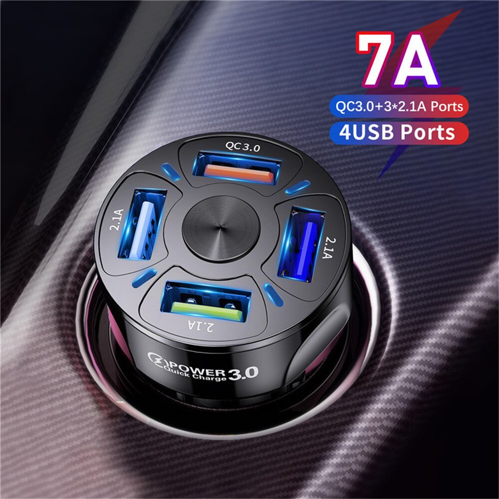 Ukgo 48w 4 portas usb carga do carro 7a mini carregamento rápido para o iphone 12 xiaomi huawei carregador do telefone móvel adaptador no carro