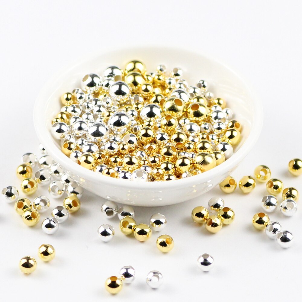 JHNBY Vergulde Metalen kralen 2/3/4/5/6/8MM ronde Ijzeren Spacer Losse Kralen Voor Sieraden Armbanden Ketting Maken DIY Accessoires