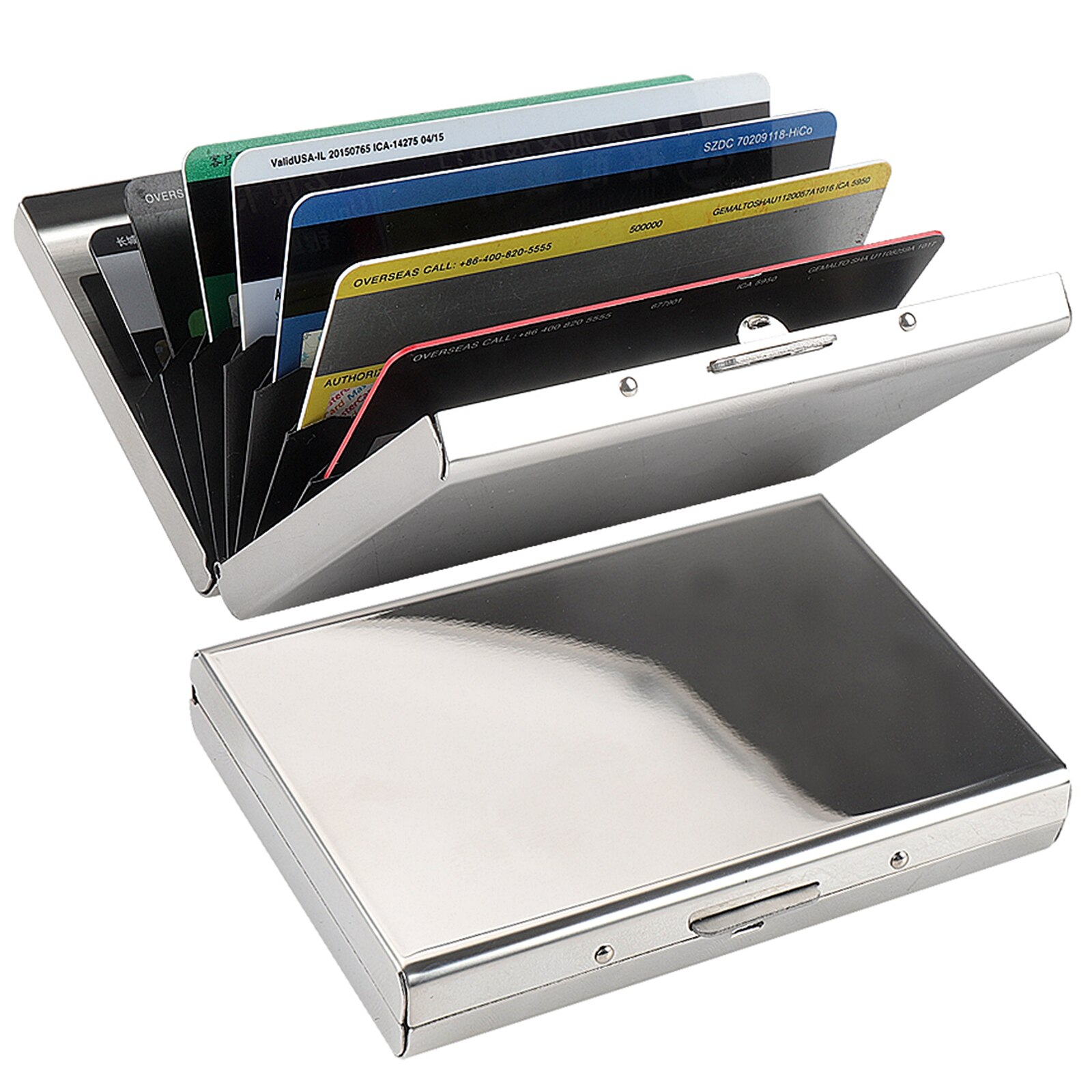 Roestvrij Staal Kaart Doos Credit Id Card Houders Zakelijke Tas Opslag Metalen Clip Effen Kleur Relatiegeschenk: Silver Glossy