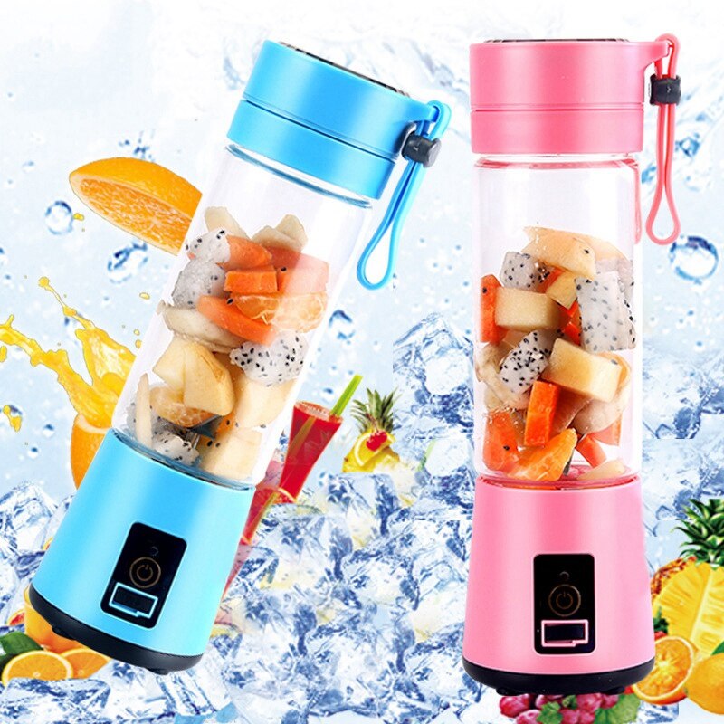 420Ml Portable presse-agrumes bouteille en verre presse-agrumes USB Rechargeable 6 lames presse-agrumes Smoothie mélangeur Machine mélangeur Mini jus tasse bleu