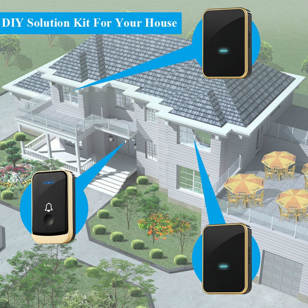 Wireless Doorbell Waterproof smart Door Bell 110V-220V 1 button 1 2 receiver self generation no Need battery cordless Doorbell