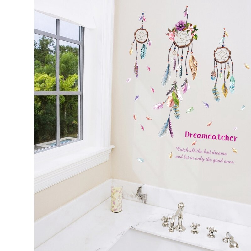Autocollants muraux amovibles en vinyle, attrape-rêve, citation, chambre d'enfants, pépinière, salle de bains, fenêtre, vitrine, décor