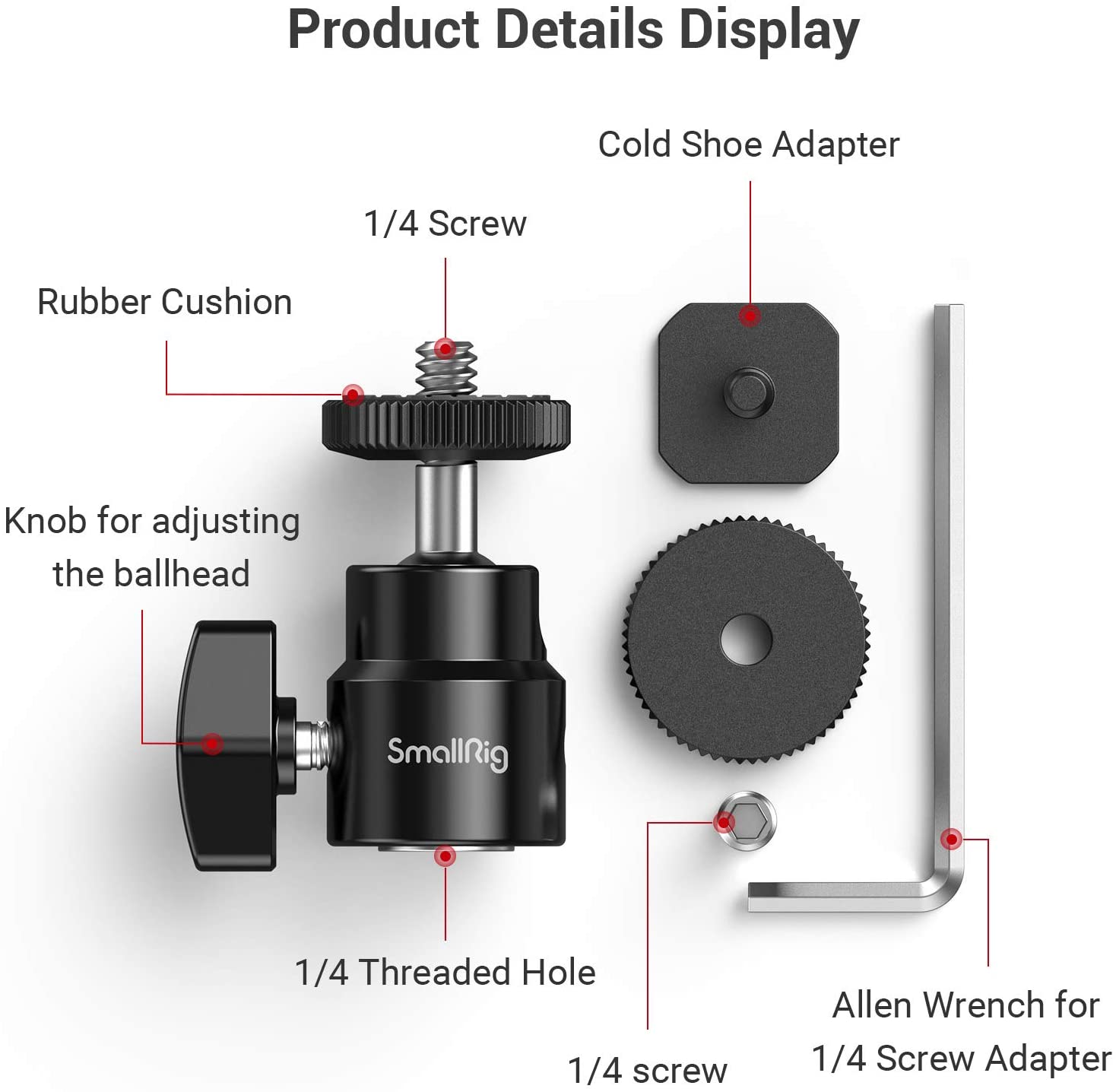 SmallRig 1/4" Camera shoe Mount With Additional 1/4" Screw Support Bracket Dslr Cold Shoe Mount (2pcs Pack)-2059