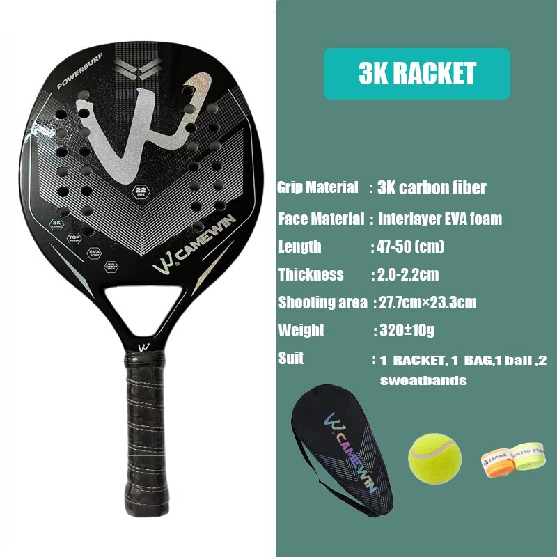 Racchetta da tennis professionale per adulti full carbon frame 12K beach tennis racchetta da tennis camewin beach con copertura paddle