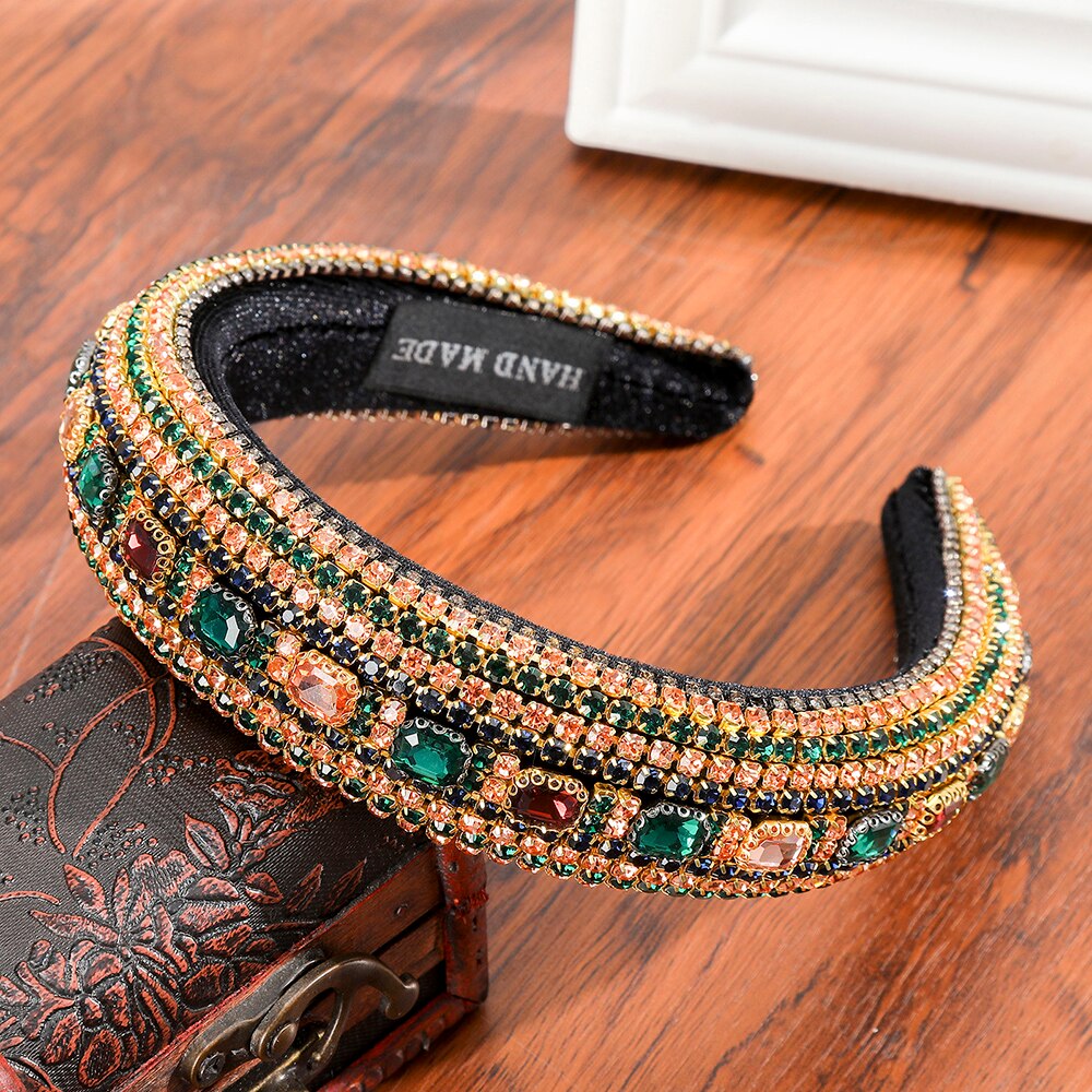 Molans prachtige grote gekleurde edelstenen hoofdband met brede rand, heldere diamantsteek, handmatige haarband, haaraccessoires voor vrouwen: En
