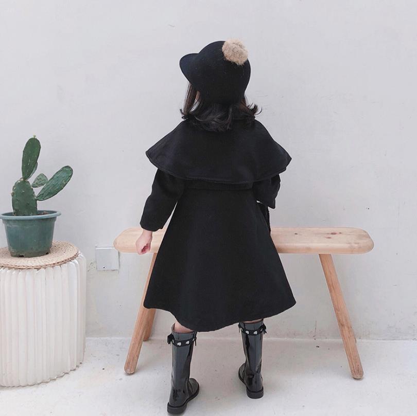 Vinter svart prinsesse lange kåper jenter ullfrakk merke jakker trench ins baby 2-8y ws1136