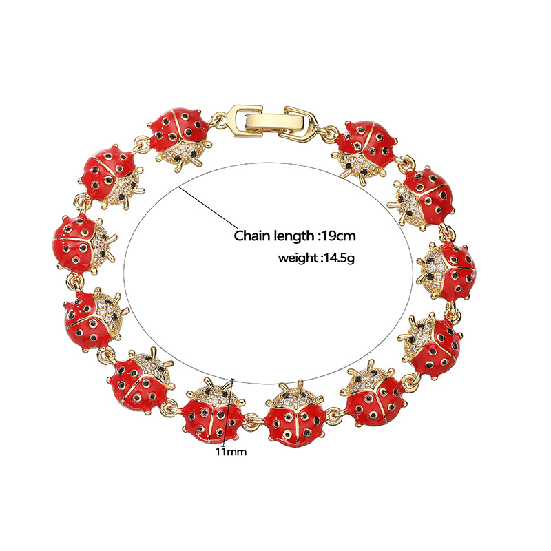 HECHENG, Enamel Dripping Oil Craft Insect Seven Star Ladybug Cute Sweet Bracelet Women's Jewelry
