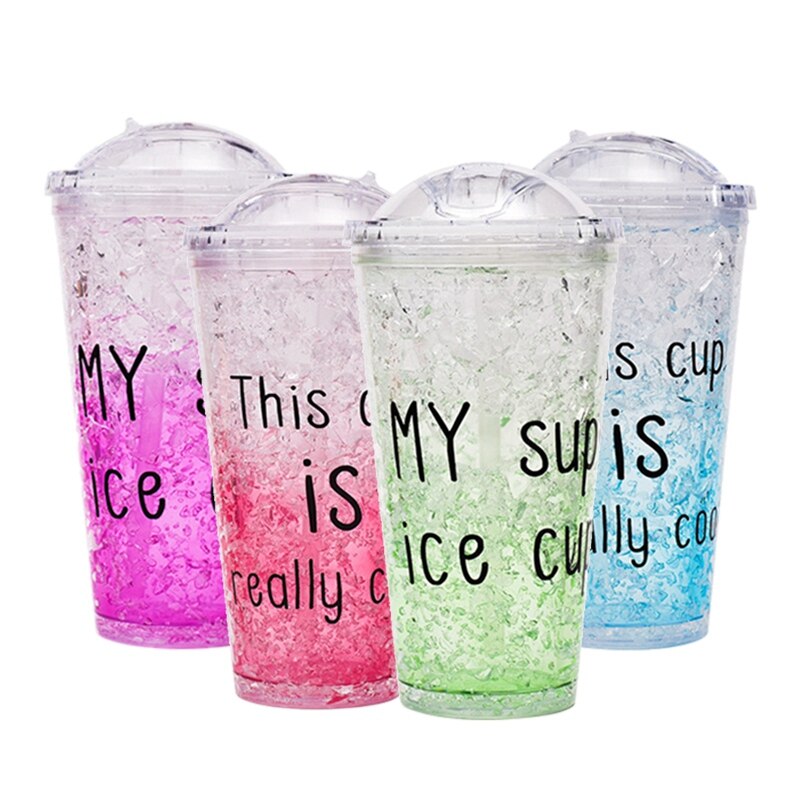 500Ml Zomer Cups Ice Bril Plastic Waterfles Met Deksel Koelkast Gemalen Ijs Cups
