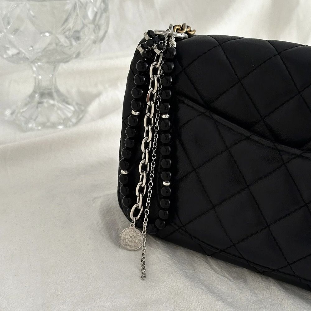 Moda metal pérola frisado chaveiro pêssego coração forma borla decoração saco de contas corrente pingente jóias saco acessórios