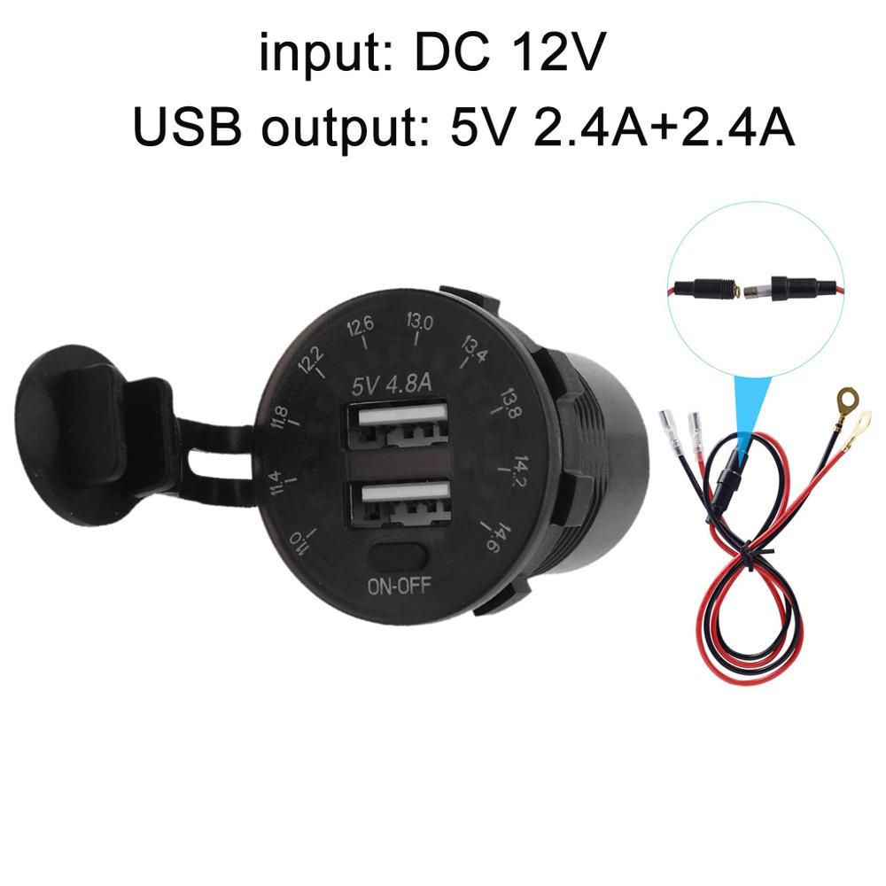 12V 24V QC 3.0 Dual USB Car Charger Waterproof 18W USB Outlet Fast Charge with LED Voltmeter ON OFF Switch Power Cable: P20B
