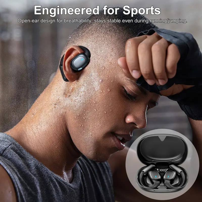 Auricolari con gancio auricolare ows  i51 auricolari sportivi wireless con cancellazione del rumore, display di alimentazione a led, cuffie bluetooth, cuffie aperte