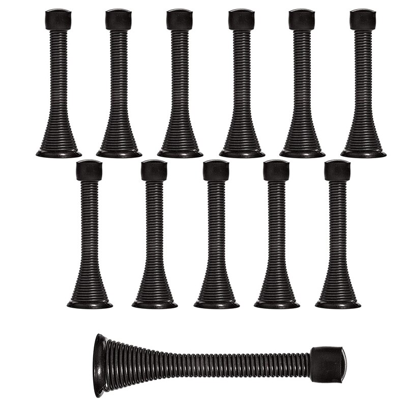 12Pcs Spring Door Stops 3 Flexible Heavy Duty Spring Door Stopper With Rustproof Screw Rubber Bumper Tips: Black