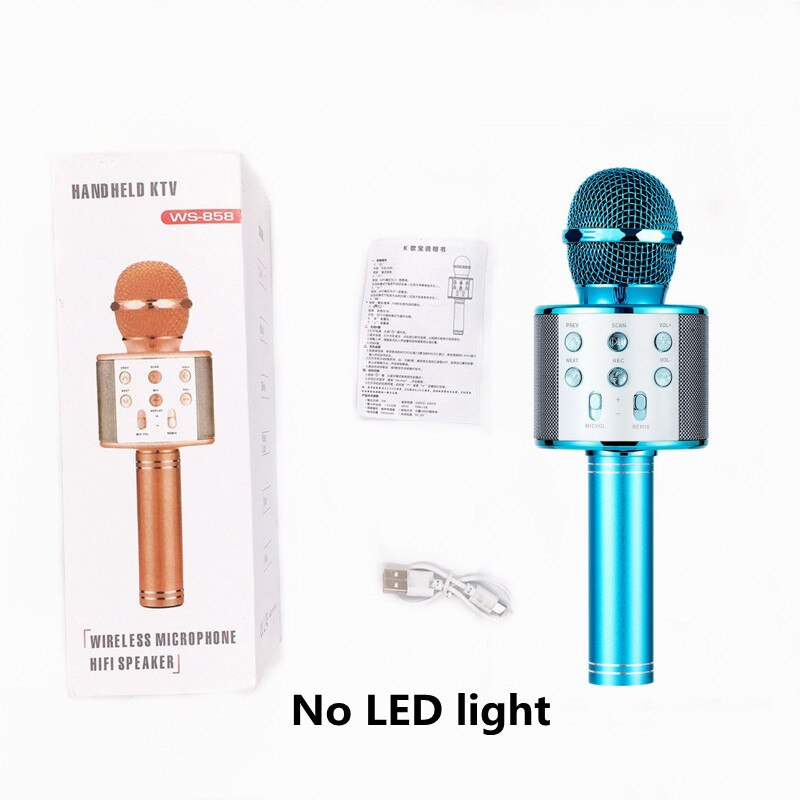 Ws -858l wireless microphone, wireless bluetooth speaker with led light, supports tf card playback: 858- blue