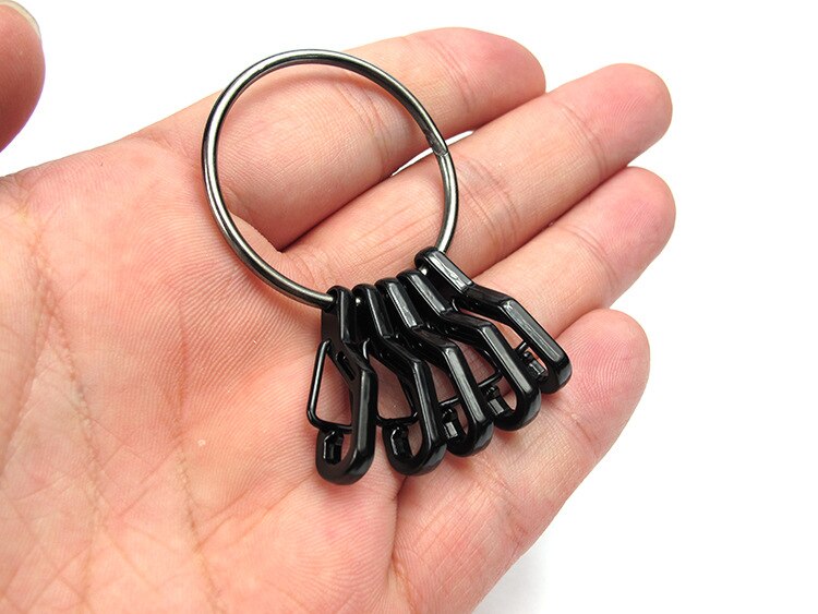 Mini 1pc snabbkoppling nyckelring med 5 st tec legering fjäder krok nyckelring set utomhus hängande spänne karbinhake nyckelring nyckelring: Svart