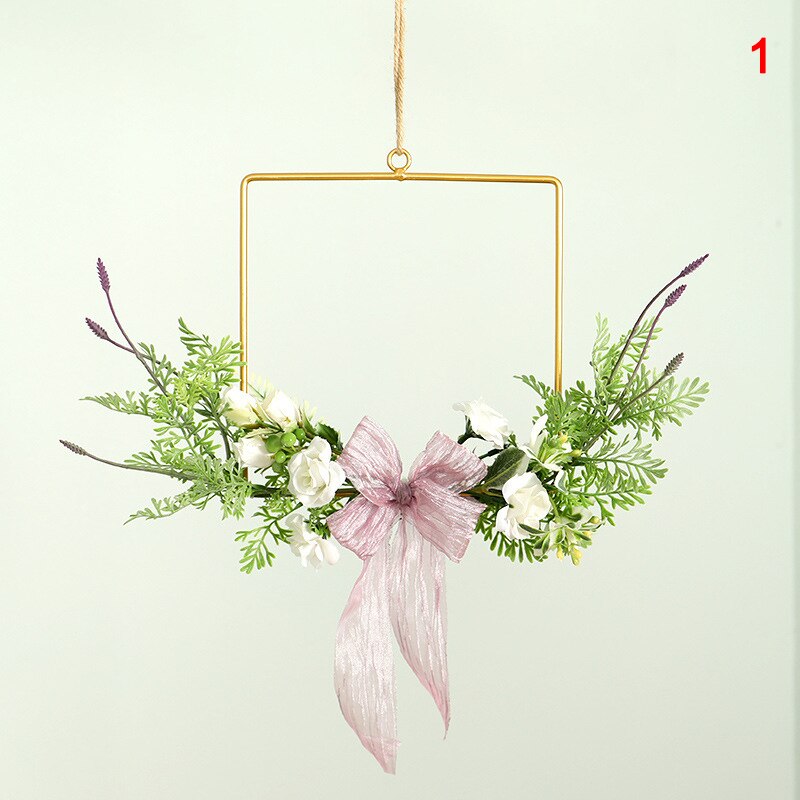 Le plus Polygona Simulation fleur couronne porte tenture murale fleur cerceau couronne anneau en métal guirlande suspendue pour décoration murale de mariage: 1