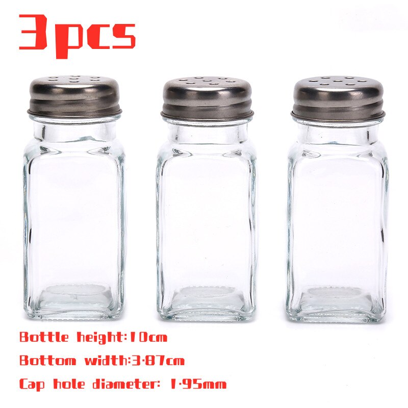 3pcs Spice Jar Condiment Dispenser Glass Seasoning Bottle Salt and Pepper Shakers Set Spice Container Kitchen Supplies