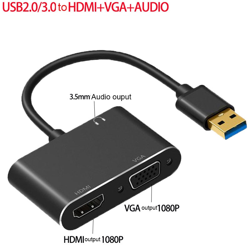 USB2 0 / 3.0 to HDMI &amp; VGA Supports Audio Output USB to HDMI 1080P Computer Host to TV For PC Laptop HDTV Monitor Projector