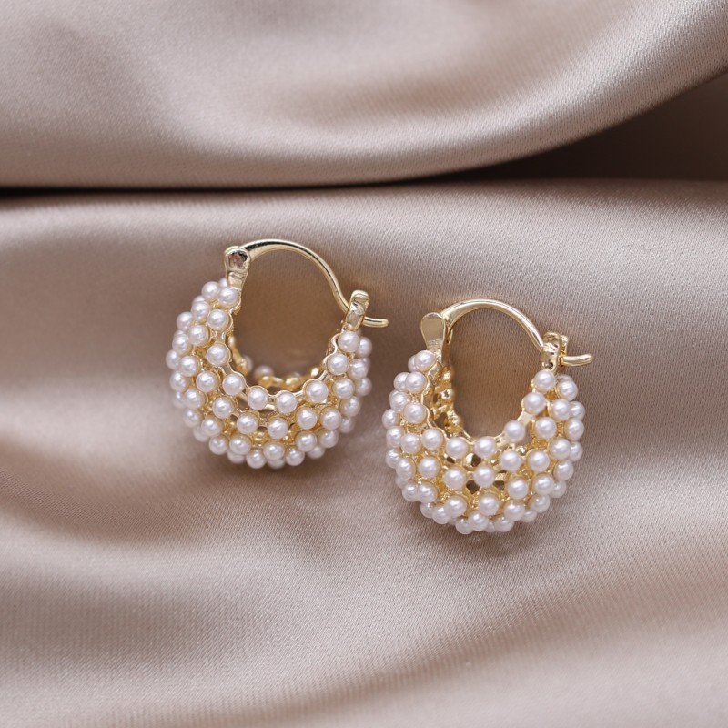 Koreanische neue Schmuck weiße Perle Tasche U-förmige Korb Ohrringe elegante Frauen tägliche Arbeit Accessoires