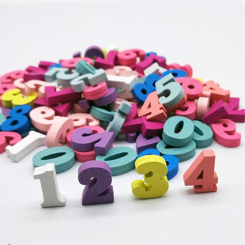 100 pcs random wooden diy jewelry wood chips block teaching materials letters number handmade decoration multicolor mixed: Number