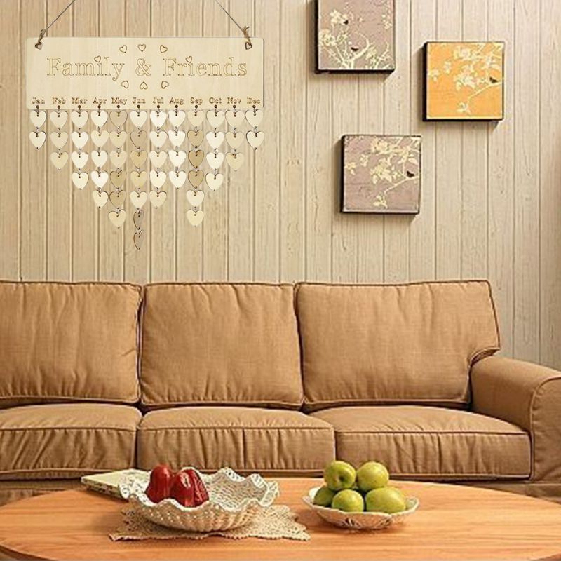 Home Advent Calendars Wood Birthday Reminder Board Birch Plaque Sign Family Friends DIY Hanging Calendar Date Mark Home Decor