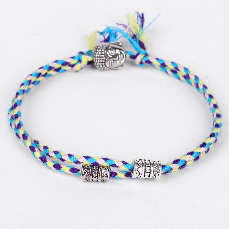 Pulseras y brazaletes de hilo de amuleto tejido con cabeza de Buda tibetana para mujeres y hombres, pulsera de amistad con dije de Buda de cuerda hecha a mano,: VERMEIL