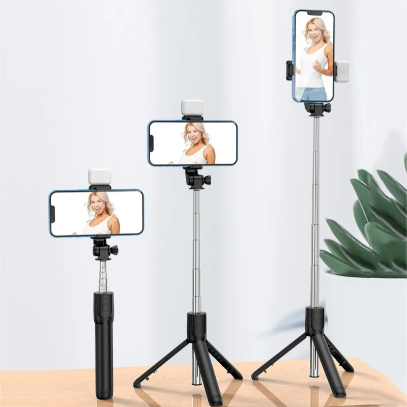 Selfie Stick per selfie con treppiede portatile espandibile tutto in uno per iPhone con telecomando con telecomando wireless BT staccabile compatibile