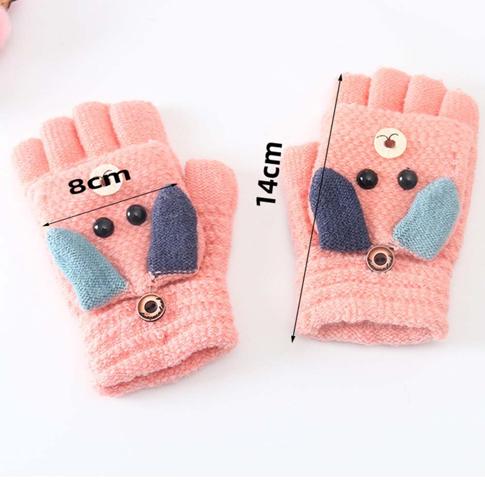 Baby Winter Gloves Children Girl Boy 6-12 Years Half Finger Flip Cover Gloves Boys Animal Warm Children Mittens Knitted Gloves