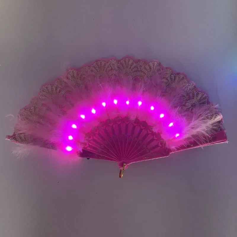 Abanicos de mano de plumas con luz LED brillante para niños y adultos, perfectos para fiestas de baile, festivales y bodas: YELLOW