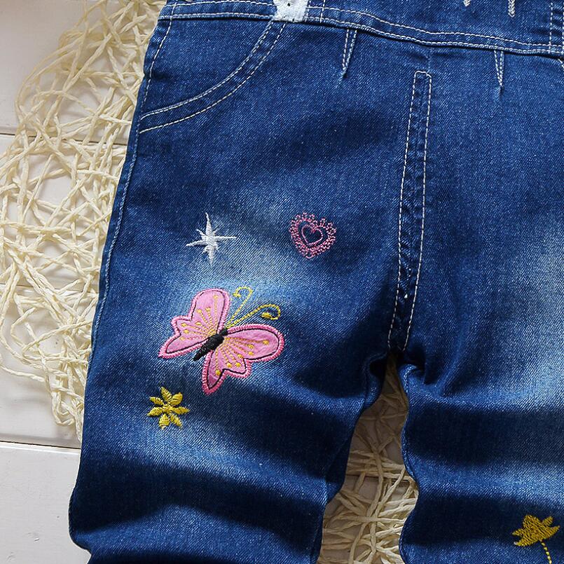 Pantalones vaqueros de dibujos animados para niña, Pantalón vaquero con pechera, pantalones con dibujos de mariposas para niño, primavera y otoño