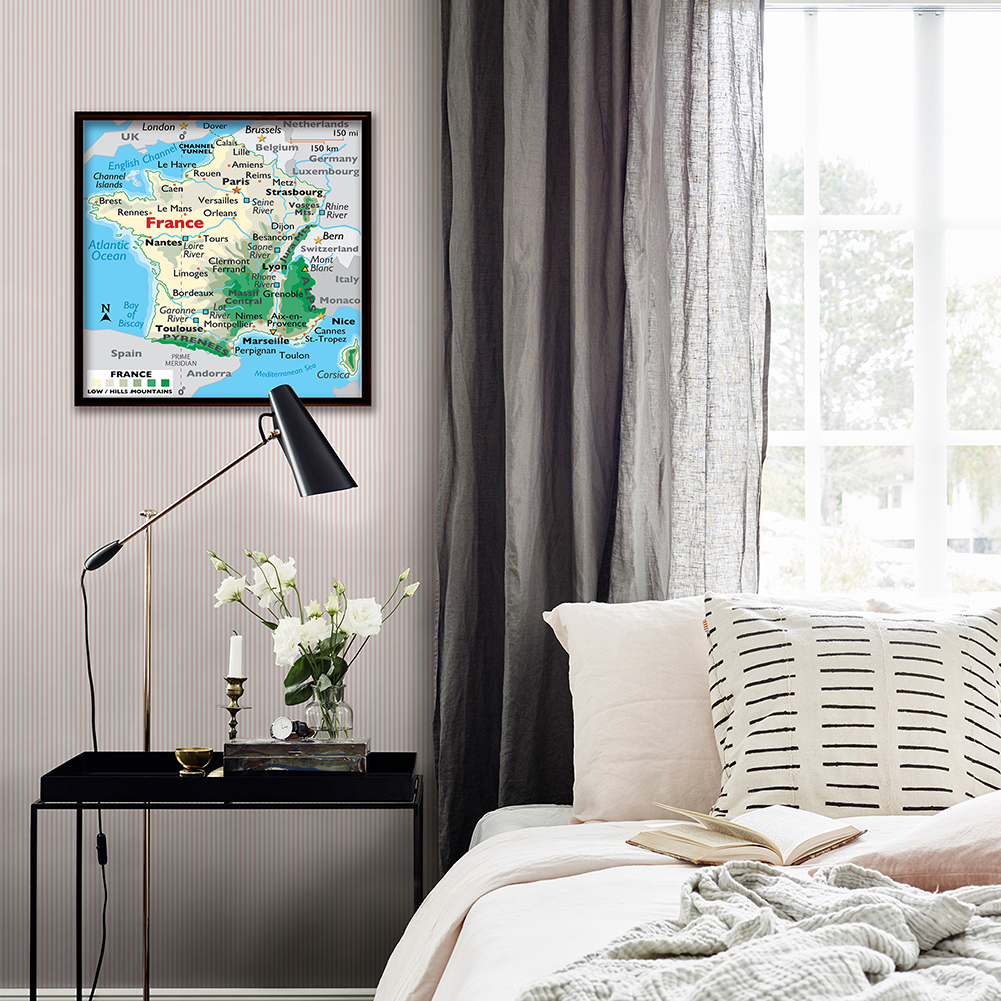60*60cm Terrain Map of The France Wall Art Poster Canvas Print Painting Living Room Home Decoration Children School Supplies
