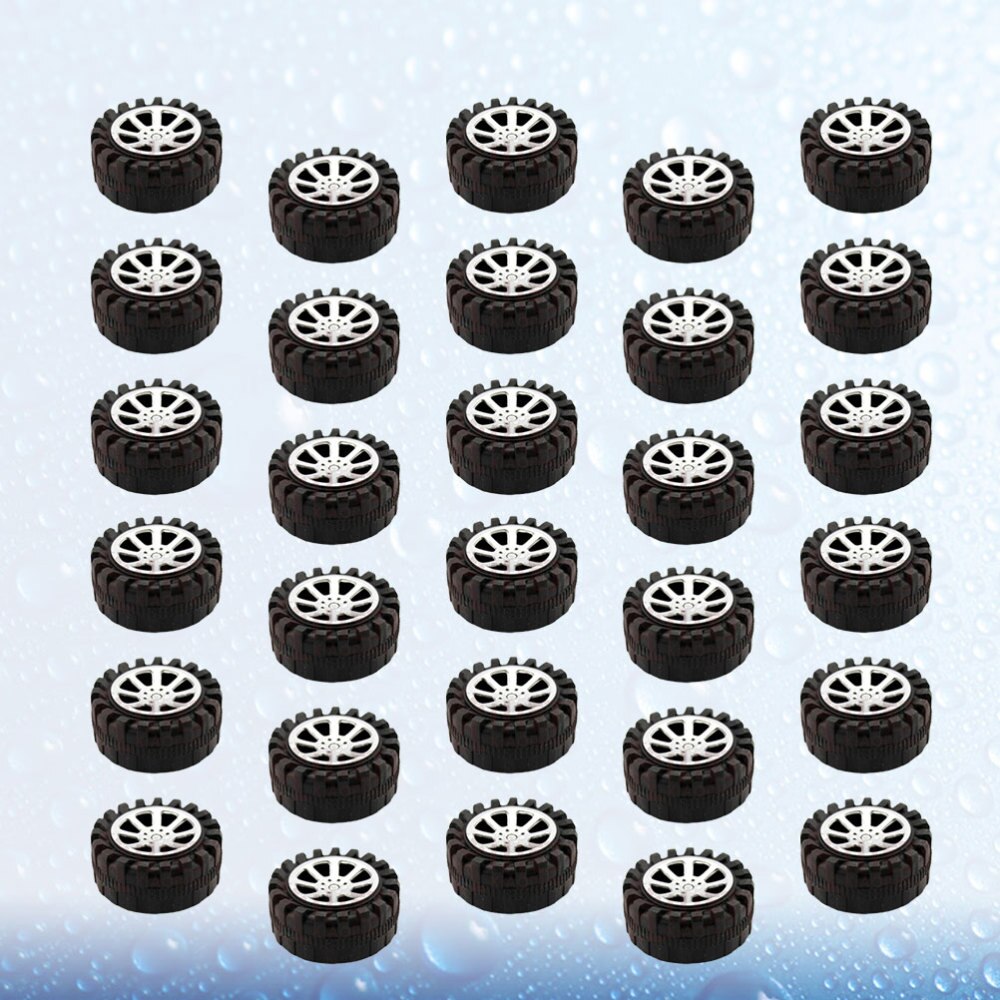 30 stuks 4.2cm diameter speelgoedauto accessoires diy ronde plastic kleine wielen diy handgemaakte auto knutselspullen (zwart)