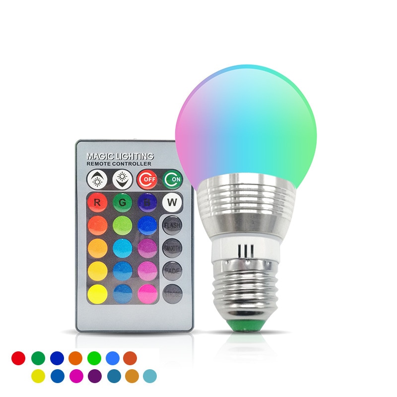 DYUE-bombilla LED regulable E27 B22 E14, 3W, mando a distancia, colorida, con cambio de Color