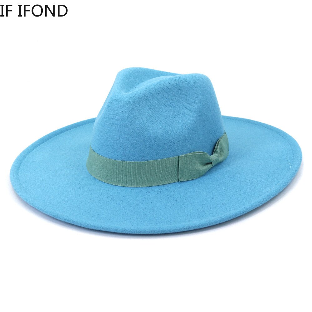 Grote Brede Rand Vrouwen Hoeden Winter Herfst Dames Elegante Retro Vilt Fedora Hoed Bruiloft Kerk Dress Formele Hoed
